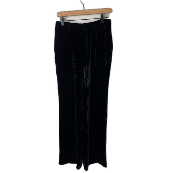 Reformation Wes Velvet Wide Leg Pants Black Size 6 - Picture 1 of 6